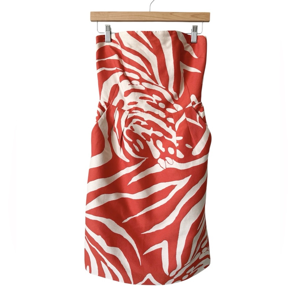 Kate Spade NY Red White Strapless Cotton Silk Print Dress Size 4 NWOT